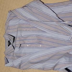 EUC Claiborne Dress Shirt Light Blue White Grey Stripes 3XLT